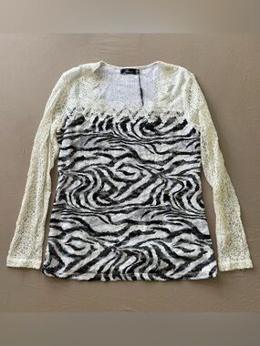 Vintage Y2K Bacci Zebra Print Lace Top